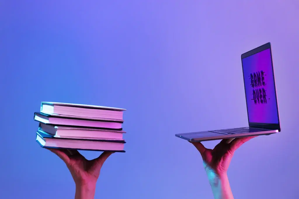 IA generando libros digitales y analizando datos en una pantalla de ordenador