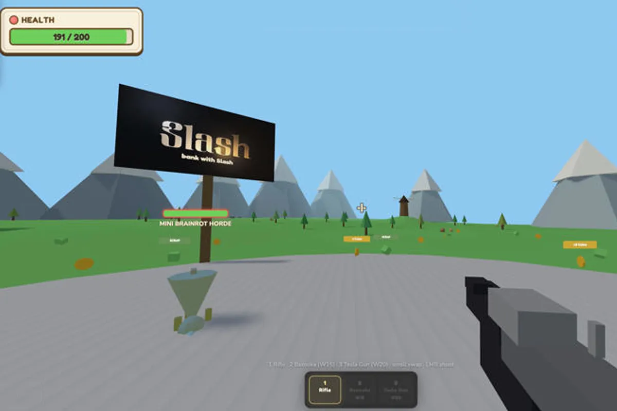 Captura del juego Brainrot Shooter creado con IA por un empleado de Slash